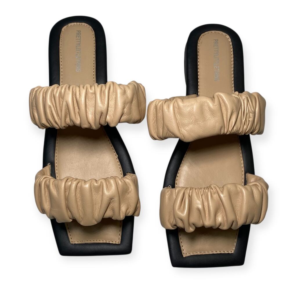 PrettyLittleThing Women’s 37 Tan/ Black Ruched Scrunch Flat Sandals